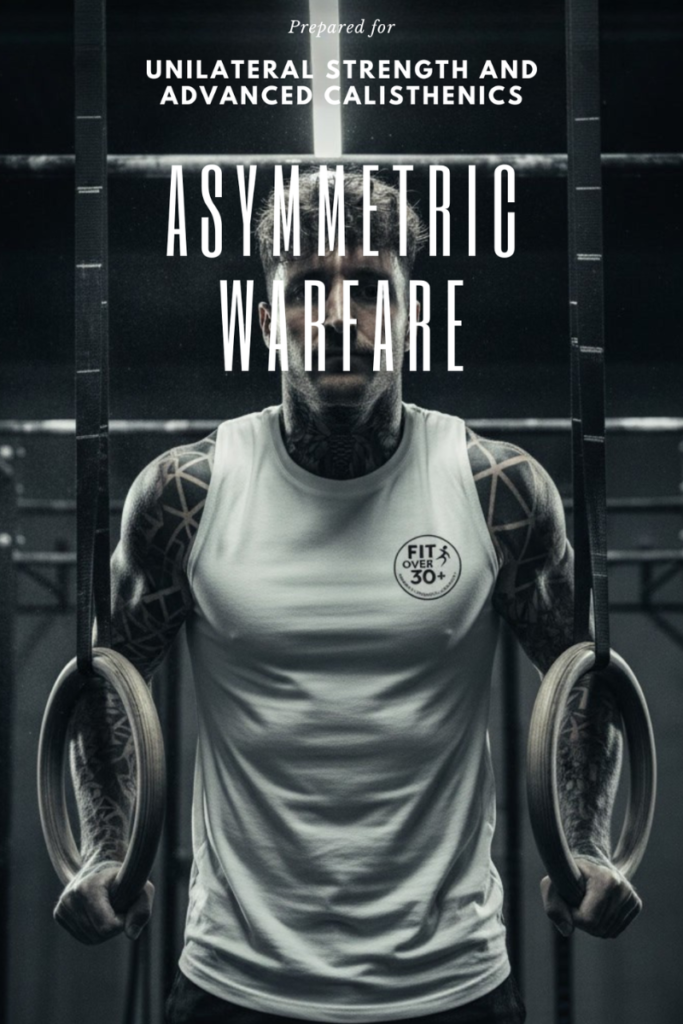 Fit Over 30 Plus official cover for Asymmetric Warfare, a unilateral strength and advanced calisthenics fitness programme.