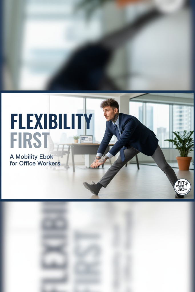 Fit Over 30 Plus Flexibility First cover artwork, an office mobility and posture correction programme for active adults.