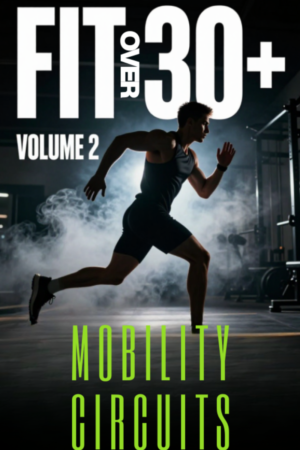 Athletic man performing a deep side lunge stretch, representing the Fit Over 30 Plus Mobility Circuits Volume 2 fitness programme.