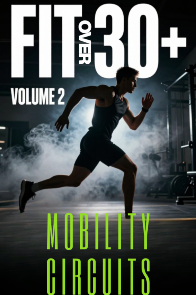 Athletic man performing a deep side lunge stretch, representing the Fit Over 30 Plus Mobility Circuits Volume 2 fitness programme.