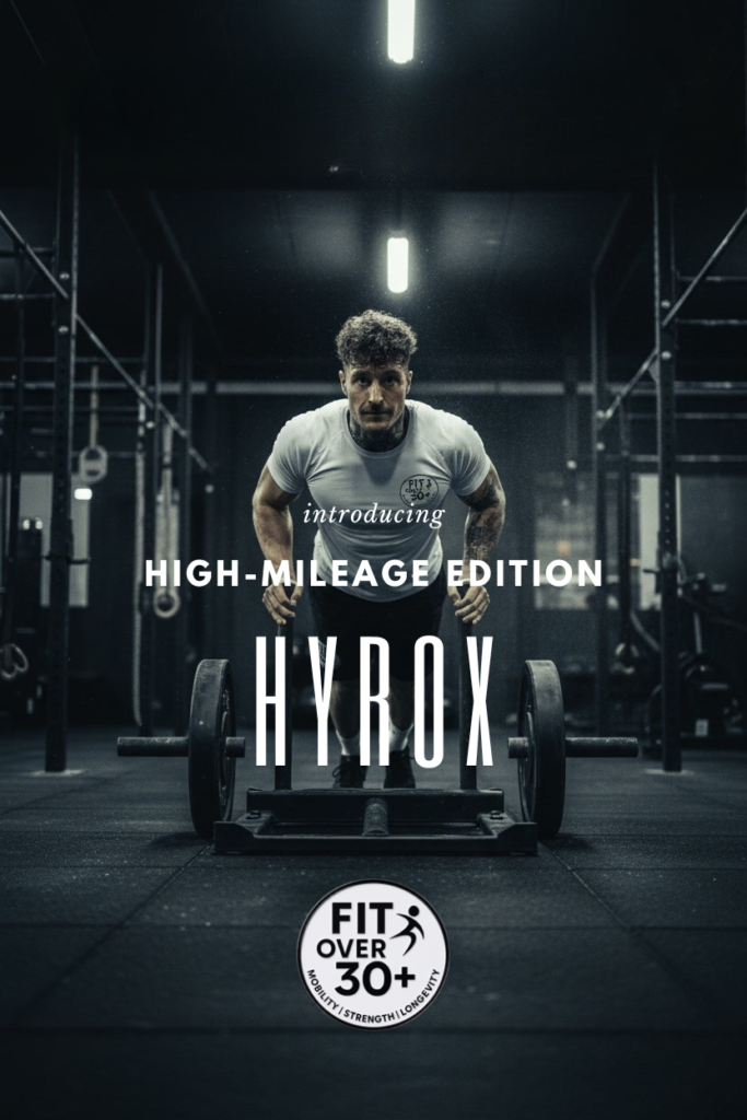 Fit Over 30 Plus official cover for the 6-Week HYROX Peaking Protocol, a high-mileage functional fitness programme.