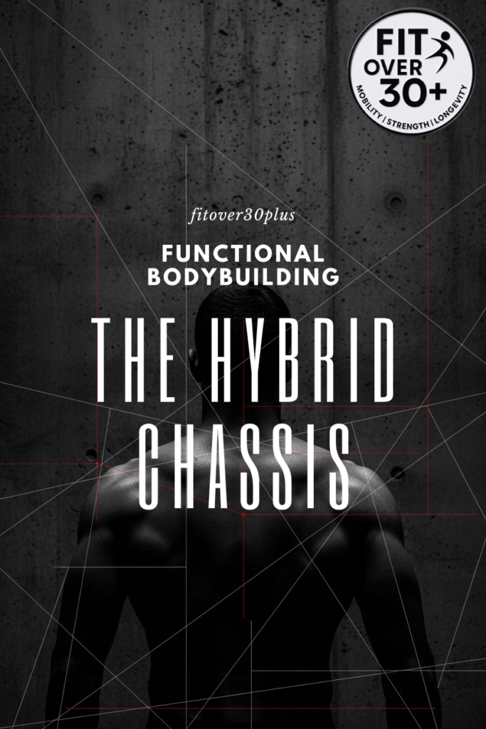 High contrast silhouette of an athletic man training, cover art for The Hybrid Chassis 8-week functional hypertrophy programme.