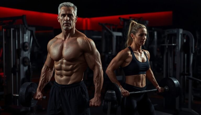 Man and woman over 40 strength training to preserve muscle during weight loss